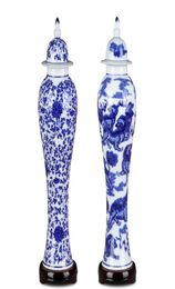 Vintage en porcelaine bleu et blanc Vase en céramique avec couvercle artisanat décor créatif de décoration de fleurs florales minces vases8205302