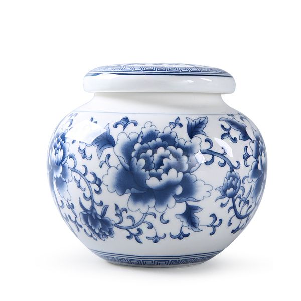 Thé en porcelaine bleu et blanc vintage CADDY CÉRAMIQUE CONTENSEURS Scellés Boîte de rangement de sac de thé Travel