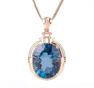 Vintage Blue Crystal Topaze Aquamarine Gemmestones Diamonds Femme Colliers Pendant 18K Rose Color Bijoux Bijoux Bijoux Gift9767148