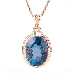 Vintage Blue Crystal Topaze Aquamarine Gemmestones Diamonds Femme Colliers Pendants 18K Rose Color Bijoux Choker Bijoux Gift6781712