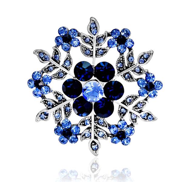 Vintage bleu neige fleur broches pour femmes chapeaux robes cristaux rond Corsage Antique argent plaqué turc broche