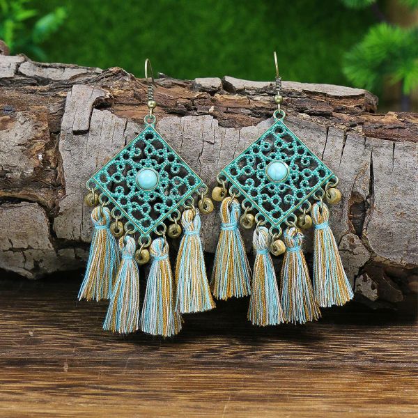 Boucles d'oreilles de collier à gland géométrique Hollow Vintage Boho Pilation pour femmes en cuir à la main