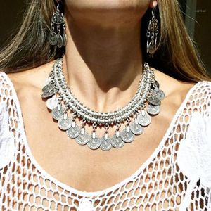 Collier ras du cou Vintage Boho pour femmes, chaîne de pièces de monnaie, pendentif de déclaration, bijoux de fête de mariage, cadeaux 1298v