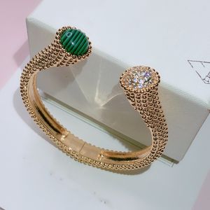 Braceletas Vintage Green Malachite Gold Copper Doble Círculo redondo Círculo Abierto de encanto para mujeres Edición original