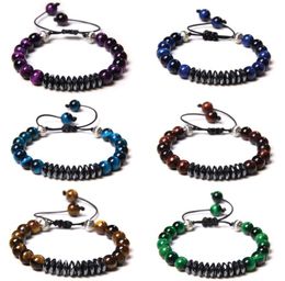 Bracelets de tresse vintage hommes réel chakra tigre œil bracele 8 mm perles de pierre pulsera femmes faites à la main