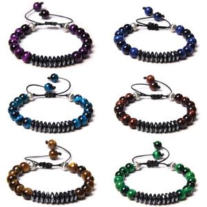 Bracelets tressés Vintage pour hommes, véritable Chakra, œil de tigre, perles en pierre de 8 Mm, faits à la main, hématite à facettes, bijoux de bouddha B289S