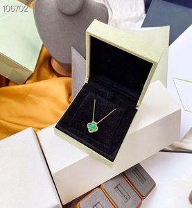 Vintage merkontwerper koper met 18k goud vergulde groene hangende keramische keramische vier blad klaver ketting voor vrouwen sieraden3644571