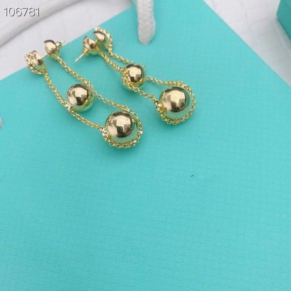 Boucles d'oreilles en cuivre plaqué or pour femmes, marque Vintage de styliste, 3 boules rondes, breloque, longue chaîne, bijoux 202B