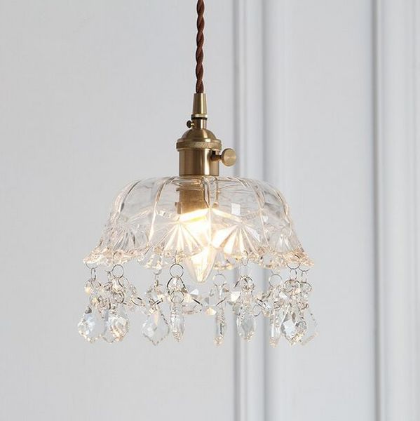 Lámpara colgante de cristal de latón vintage, accesorios para sala de estar, iluminación colgante retro europea de cristal, lámpara de cabeza única vintage MYY