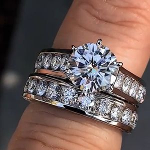 Vintage Bruidsring sets Zilver Kleur AAAAA Zirconia Engagement Wedding Band Ringen voor vrouwen Vinger Sieraden