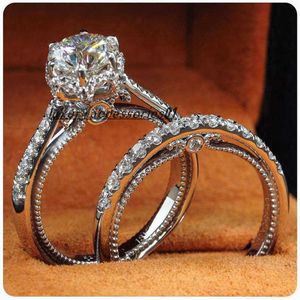 Vintage Bruidsring sets Zilver Kleur Kristal AAAA cz Liefhebbers Belofte Trouwring Ringen voor vrouwen Mode Partij Sieraden