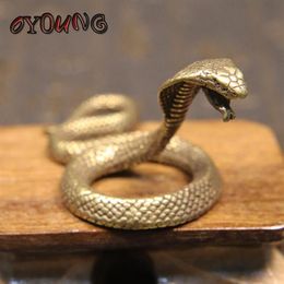 Vintage bronzen Cobra Zodiac Snake standbeeld miniatuur beeldjes koperen bureau decoraties thee huisdieren ornamenten messing presse-papier ambachten D303a