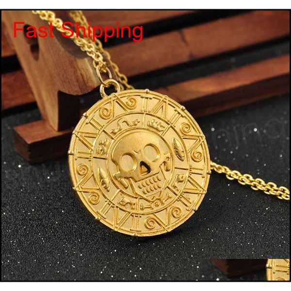 Vintage bronce moneda de oro dijes de pirata collar de moneda azteca hombres película colgante collares para dama regalo de Navidad