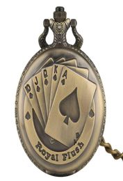 Vintage Bronze Royal Flush Poker Design Quartz Pocket Watch Steampunk Cool Collier Pendante Chaîne pour hommes Women5447055