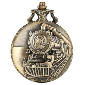 Vintage Bronze Train Avant Locomotive Moteur Chemin De Fer Quartz Montre De Poche Steampunk Pendentif Chaîne Femmes Hommes Gift296B