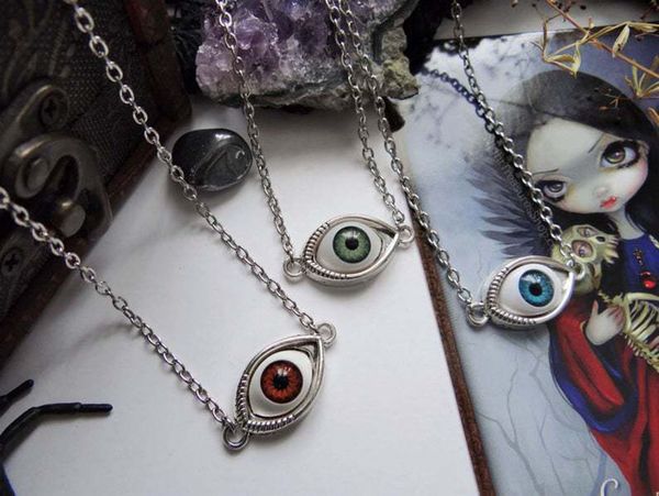 Vintage Bronze Turc l Evil Devil Eyes Collier Pendentif Punk BFF Déclaration Steampunk Choker Pour Femmes Sorcière Gothique Bijoux Cadeau