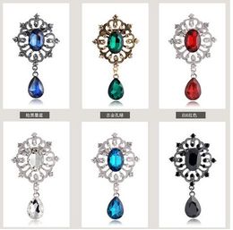 Broches Vintage Pin avec grand pendentif en pierre CZ goutte d'eau strass Bijoux rouges uniques Bijoux verts 6 couleurs