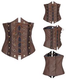 Vintage brun fausse en cuir lacet up corset steampunk et bustier top6298168