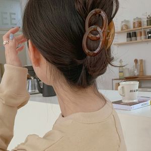 Vintage bruine Koreaanse haaraccessoires vrouwelijke acryl transparante dubbele cirkel haarspeld clip elegante medium paardenstaart haarclip