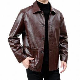 Veste en cuir marron vintage Marque Hommes Lâche Casual Moto Style Biker Manteau Hommes Peau Manteau Oversize Coupe-Vent Automne Hiver K4a3 #