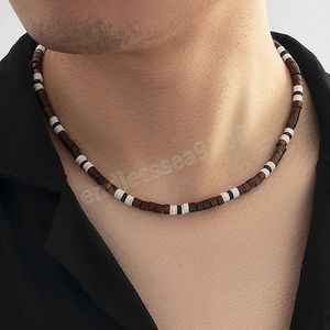 Gargantilla corta con cuentas de madera Natural marrón Vintage para hombre, Collar de cadena con cuentas a la moda en el cuello, joyería de moda, Collar de regalo