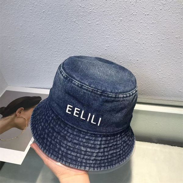 Vintage Bucket Hats Diseñador de la marca Hombres Casquette Cap Washed Denim Letter Stickers Ciclismo al aire libre Mujeres Sombrilla Protector solar Flat Fitted Caps