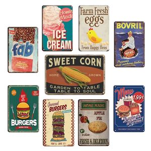 Vintage Burgers Métal Peinture Burgy Time Tin Affiche Fast Food Décor Plaques Maïs Doux Mur Autocollant Art Cuisine Salle Décorations 20 cm x 30 cm Woo