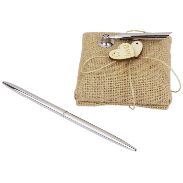 Support de stylo de jute de jute vintage et stylo pour mariage réception de mariée en bois coeurs de décoration de coeurs de la fête de la fête favorite les cadeaux