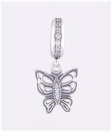 Vintage Papillon Charme Pendentifs Authentique 925 SterlingSilverJewelry Pave Crystal Charms Perles DIY Marque Logo Bracelets Accessor5329524