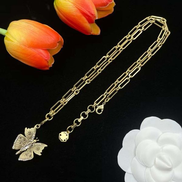 Collier pendentif papillon vintage, or/argent 2 couleurs, collier de créateur, mode et personnalité, cadeau
