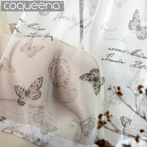 Cortinas transparentes de mariposa vintage para sala de estar, dormitorio, cocina, ventana confeccionada, cortina de tul, cortinas de gasa transparente, blanco 210712