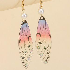 Vintage alas de mariposa perla colgante candelabro señoras pendientes Animal simulación pendiente joyería nupcial en 3 ediciones EAR1001