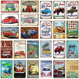 Vintage Campervan Art Painting Home Decor Classic Car Bus Truck Metal Tekens Schilder Poster Garage Pub Bar Plaat Wall Gepersonaliseerd Tin Plaque Maat 30x20cm W02