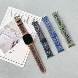 Vintage canvas lederen riemen voor Apple Watch Series 7 6 5 4 SE mode totem armband polsbandje iWatch 45mm 41mm 42mm 44mm 38mm 40mm horlogeband