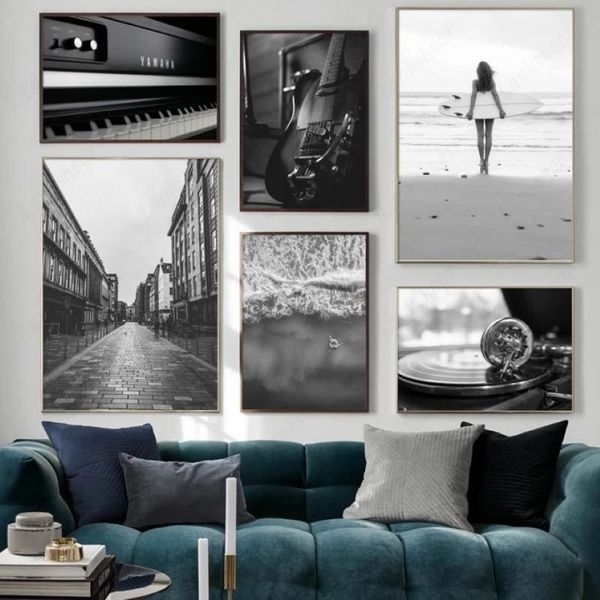 Pintura en lienzo Vintage, tocadiscos, cinta, guitarra, música, carteles modulares nórdicos, imágenes artísticas de pared, decoración Interior del hogar 332u