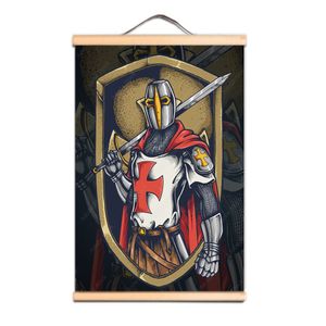 Vintage Canvas Print Artwork Middeleeuwse Crusader Warrior Wall Art Poster Muur Hangende Banner - Hier is een prachtige scrollschildering van een Tempeliersridder AB10