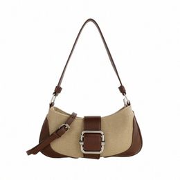 Sac à bandoulière en toile vintage Femmes Designer Panneaux PU Sac à bandoulière Femme Smart Casual Sacs à main sous les aisselles Designer de luxe Puser x74y #