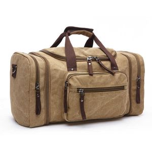 Vintage Canvas Travel Bag met Strips Zachte Solid Gym Tas Outdoor Sport Tassen Mannen Tassen voor Trip Camping 6 Kleuren WX131 Q0705