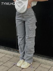 Pantalon de cargaison vintage Jeans Baggy Women Fashion 90S Streetwear Pockets larges Ligne haute taille hétérose