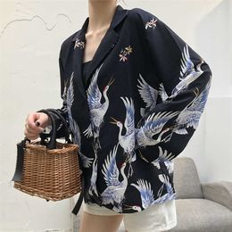 Vintage carne printen vrouwen blouses shirts harajuku kimonos zomer lente lange mouwen shirts vrouwelijke straatkleding 210702