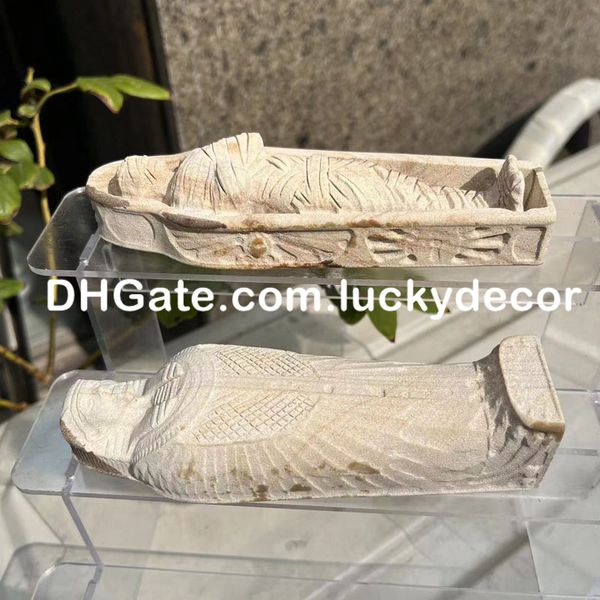 Vintage sculpté sarcophage égyptien art collectionneur pièce naturel serpenggiante jaspe cristal gemme momie pharaon cercueil statue sculpture ancienne Egypte amant cadeau