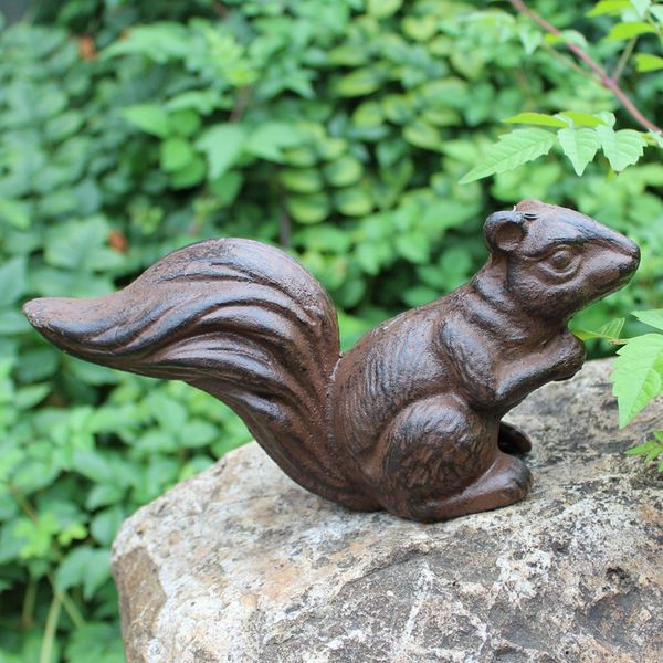 Vintage en fonte écureuil debout queue surélevée Animal Statue décor marron maison jardin pelouse chalet ferme décoration clé coffre-fort cacher boîte