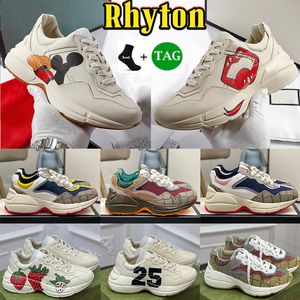 Luxe Vintage Casual Rhyton Sneaker ontwerper Geruit patroon Platform Klassiek Suède Sport Skateboarden Dames Schoenen Heren Dames Man Vrouw Verschillende stijlen