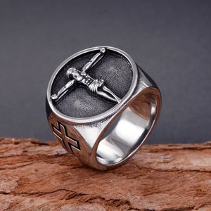 Vintage katholieke Jezus Cross Ring Men Punk Hip Hop 14K Gold Biker Jesus Signet Rings ringen sieraden amulet cadeau