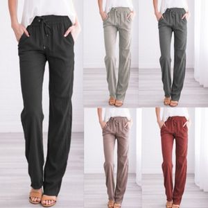 Vintage causale losse katoenen linnen broek vrouwen 2019 rechte elastische taille lange broek pantalon femme pantalones mujer