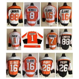 Maillot de hockey vintage CCM Bobby Clarke Flyers Bernie Parent BILL BARBER Brian Propp Ron Hextall Eric Lindros Orange Blanc Noir Taille S-XXXL 7895