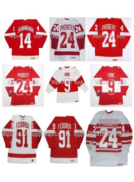 Camisetas de hockey CCM vintage 14 Brendan Shanahan 24 BOB PROBERT 55 LARRY MURPHY 9 Gordie Howe 91 Sergei Fedorov 20 REDMOND Rojo Blanco3690987