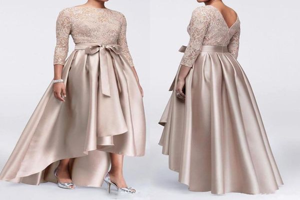 Vintage Champagne encaje apliques Aline madre de los vestidos de novia barato HLo satinado talla grande vestido de madre elegante formal fiesta Ev9997965