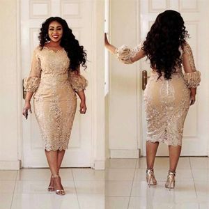 Vintage Champagne Kant Moeder van de Bruid Jurken Thee lengte Bescheiden Lange Mouwen Plus Size Moeder van Bruidegom Formele Gelegenheid Dress243n