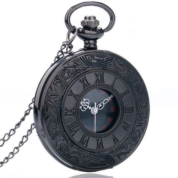 Montre de poche à Quartz Steampunk pour hommes et femmes, breloque Vintage noire, mode unisexe, chiffres romains, collier pendentif avec chaîne, cadeaux 261O